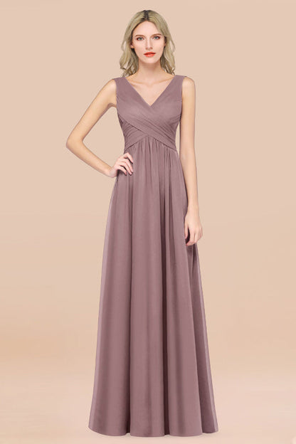 Glamorous Chiffon V-Neck Sleeveless Burgundy Bridesmaid Dress