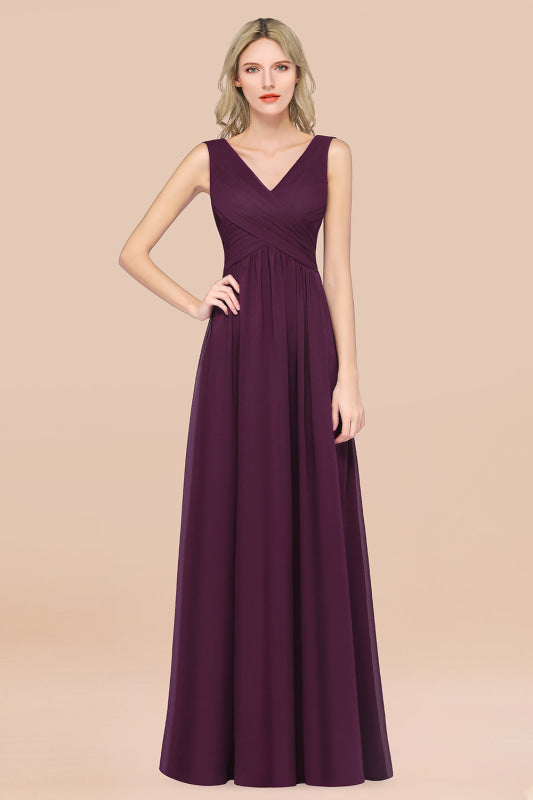 Glamorous Chiffon V-Neck Sleeveless Burgundy Bridesmaid Dress