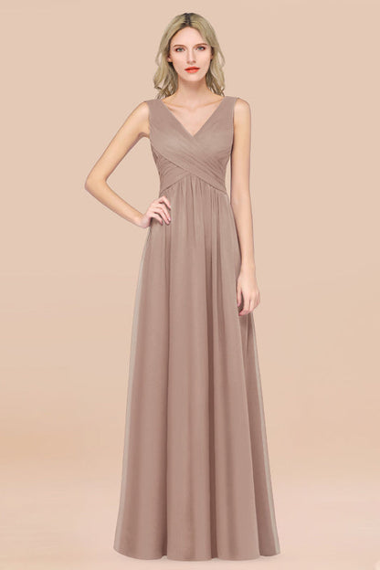 Glamorous Chiffon V-Neck Sleeveless Burgundy Bridesmaid Dress