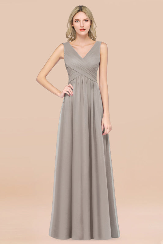 Glamorous Chiffon V-Neck Sleeveless Burgundy Bridesmaid Dress
