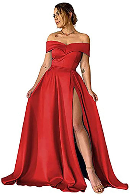 Glamorous Off-the-Shoulder Prom Gown Aline Long with Split
