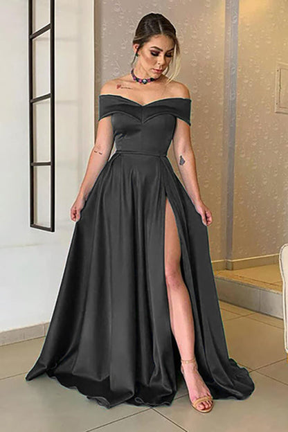Glamorous Off-the-Shoulder Prom Gown Aline Long with Split