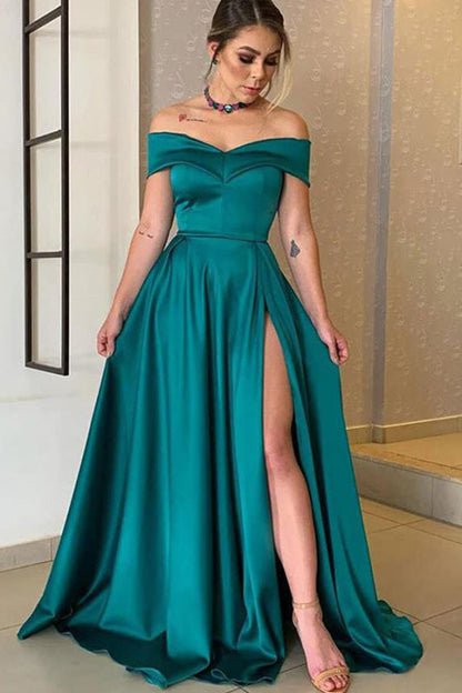 Glamorous Off-the-Shoulder Prom Gown Aline Long with Split