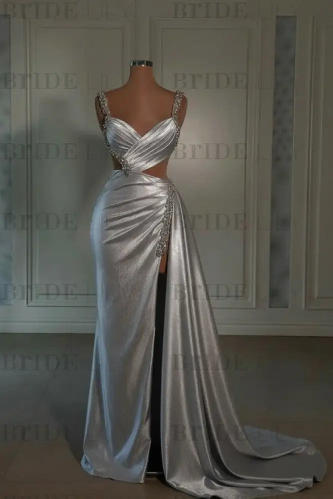 Glamorous Pink Prom Dress Sweetheart Spaghetti Strap with High Slit Trail