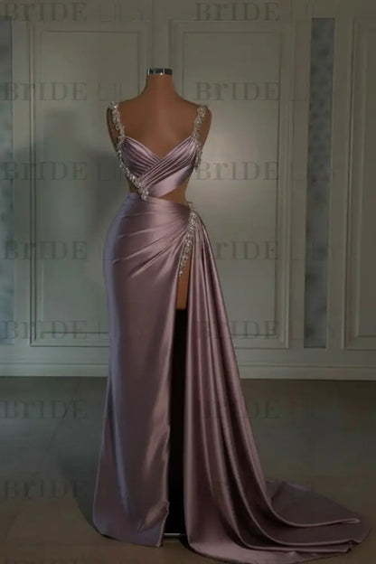 Glamorous Pink Prom Dress Sweetheart Spaghetti Strap with High Slit Trail