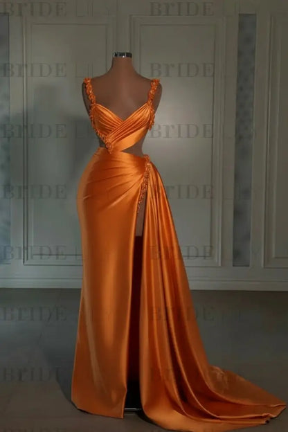 Glamorous Pink Prom Dress Sweetheart Spaghetti Strap with High Slit Trail