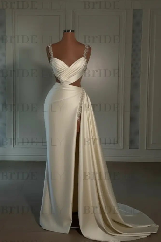 Glamorous Pink Prom Dress Sweetheart Spaghetti Strap with High Slit Trail