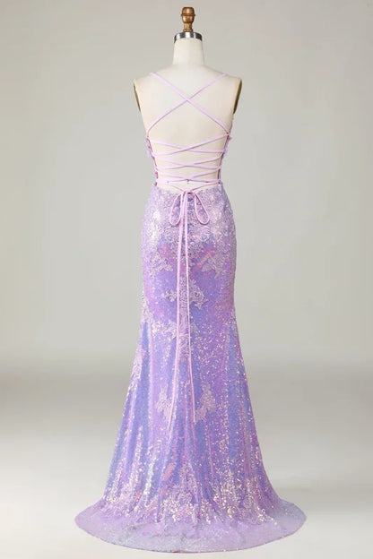 Glamorous Spaghetti Strap Applique Mermaid Prom Dress