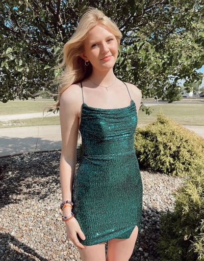 Glitter Sequins Short Homecoming Dresses Knee Length Party Dress Spaghetti Straps