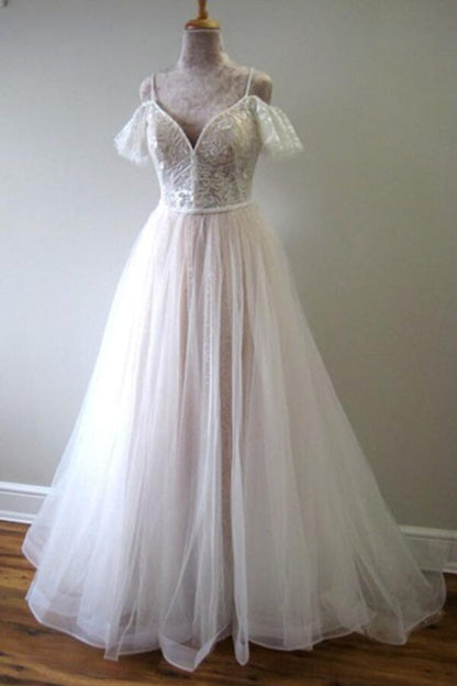 Glorious Cold-shoulder Chapel Train Wedding Dress