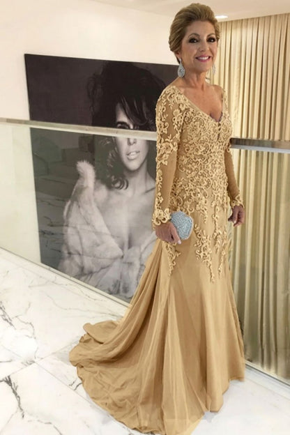 Elegant Long Sleeves Lace mother of the bride dress V-Neck