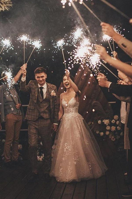 Gorgeous A-line V-neck Tulle Lace Wedding Dress