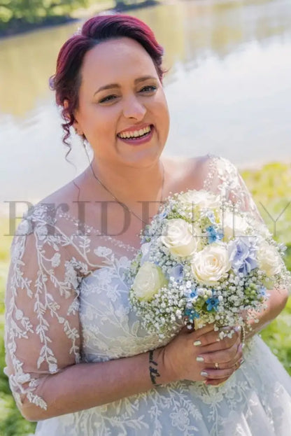 Gorgeous Half Sleeves Wedding Dress Aline Plus Size with Beadings