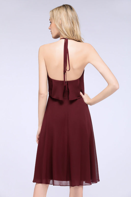 Gorgeous Halter Ruffle Chiffon Short Bridesmaid Dress
