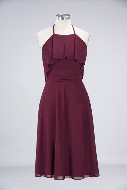 Gorgeous Halter Ruffle Chiffon Short Bridesmaid Dress