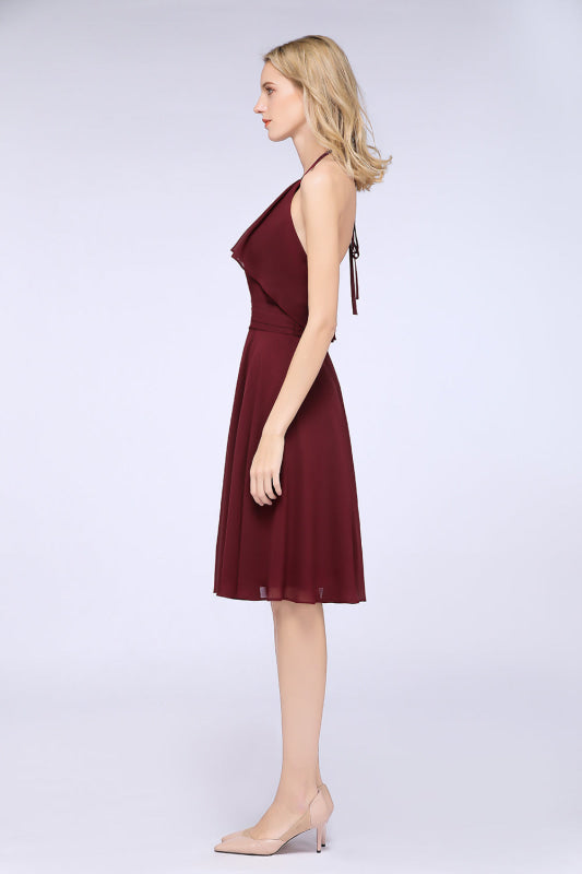 Gorgeous Halter Ruffle Chiffon Short Bridesmaid Dress