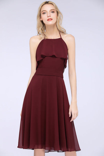 Gorgeous Halter Ruffle Chiffon Short Bridesmaid Dress