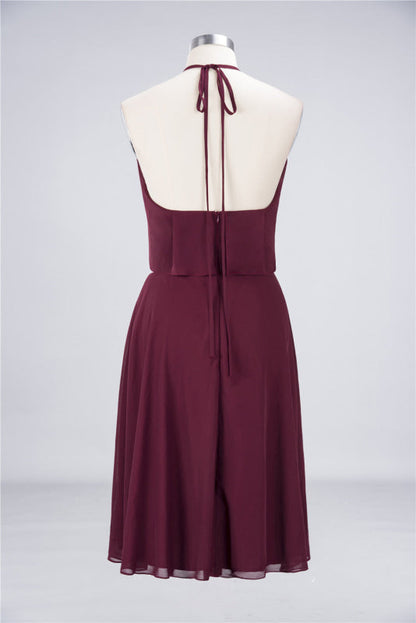 Gorgeous Halter Ruffle Chiffon Short Bridesmaid Dress