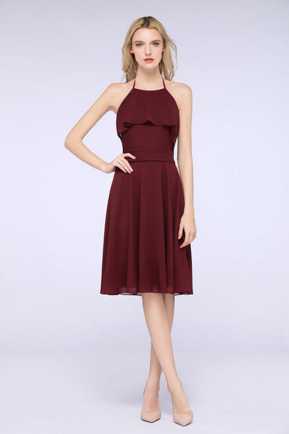 Gorgeous Halter Ruffle Chiffon Short Bridesmaid Dress