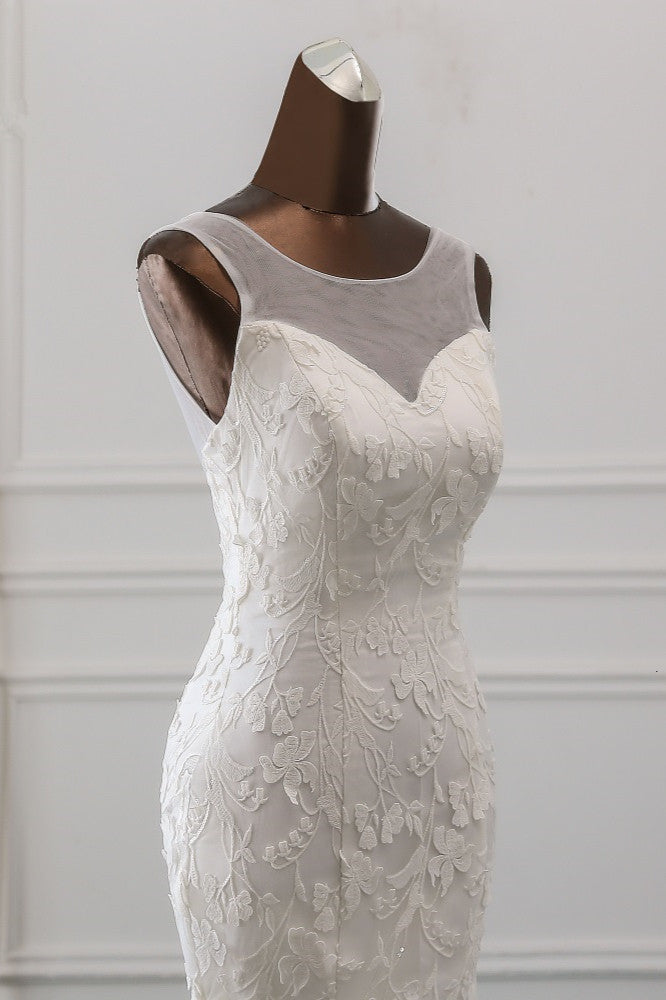 Gorgeous Jewel Backless Long Mermaid Wedding Dress With Lace