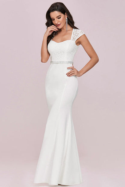 Gorgeous Lace Cap Sleeves Wedding Dress with Beads