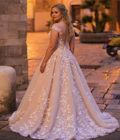 Gorgeous lace wedding dresses A line Sleeveless Tulle Bridal Dress Floor Length