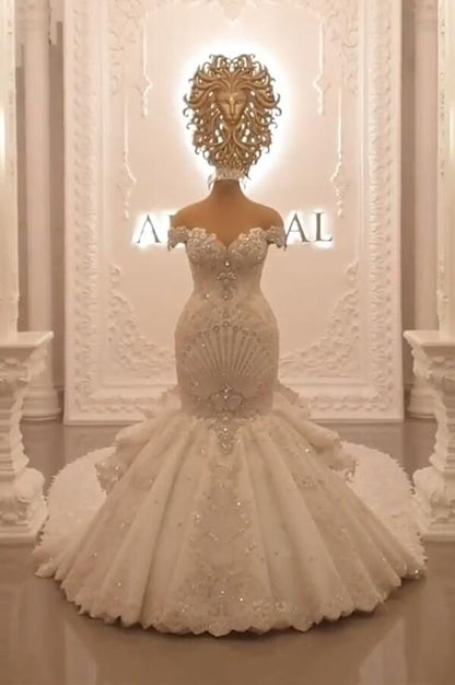 Gorgeous Off-The-Shoulder Mermaid Wedding Dress with Crystal