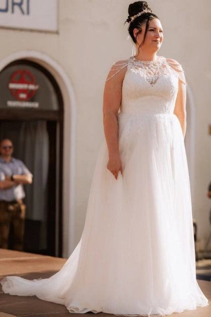 Gorgeous Tulle Aline Wedding Dress Lace with Tassels