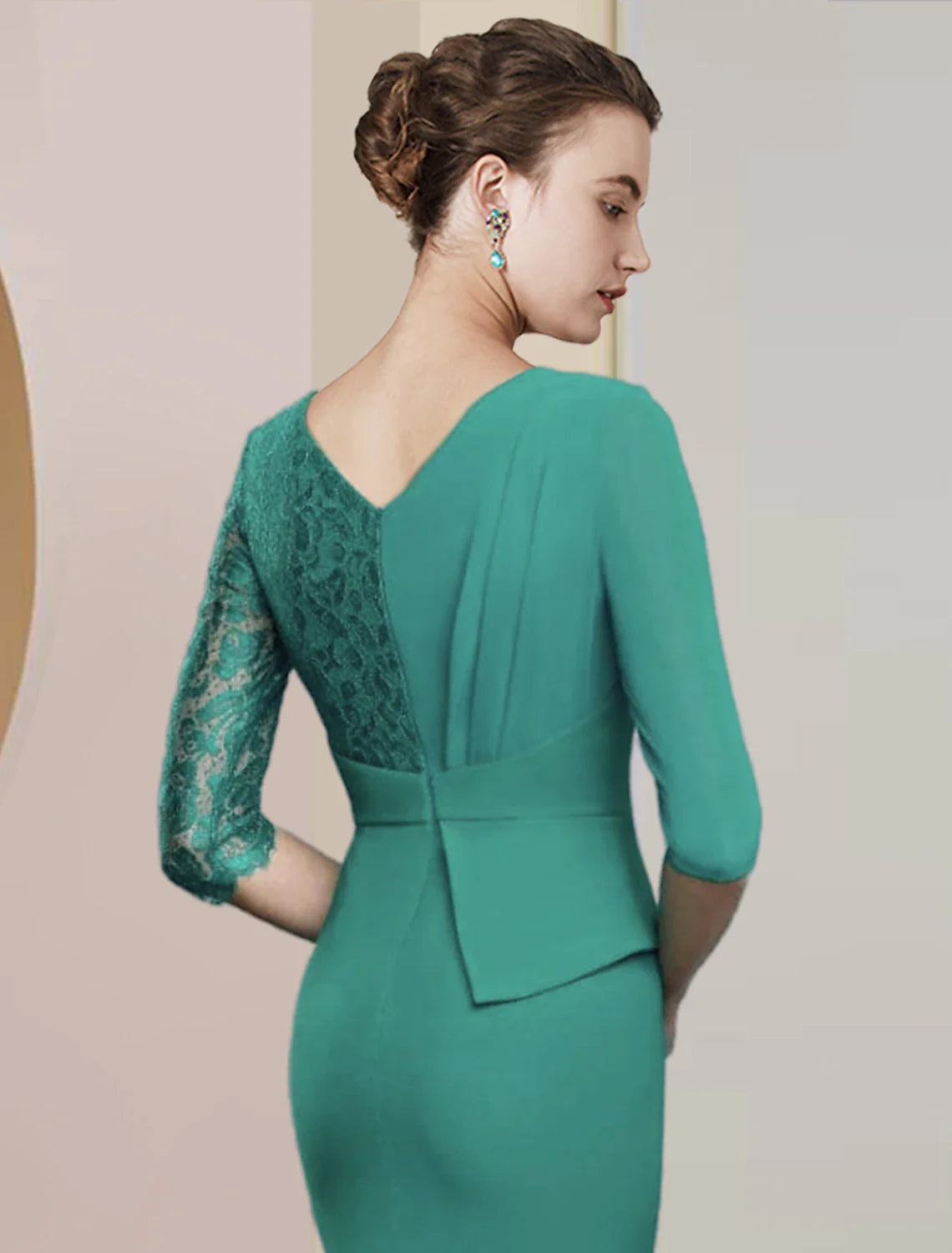 Aimishang Sheath / Column Mother of the Bride Dress Formal Wedding Guest Party Elegant V Neck Floor Length Chiffon Lace Half Sleeve with Ruching