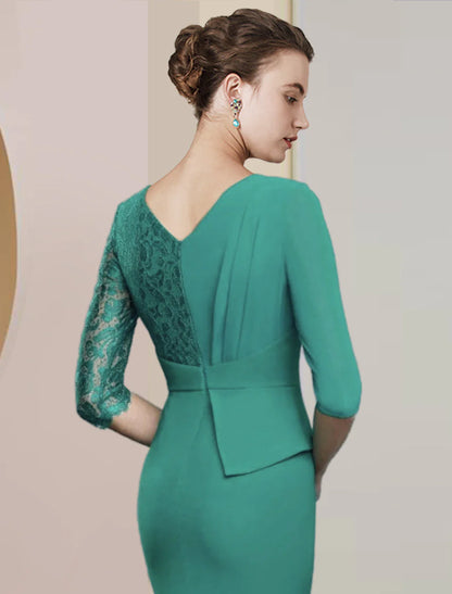Aimishang Sheath / Column Mother of the Bride Dress Formal Wedding Guest Party Elegant V Neck Floor Length Chiffon Lace Half Sleeve with Ruching