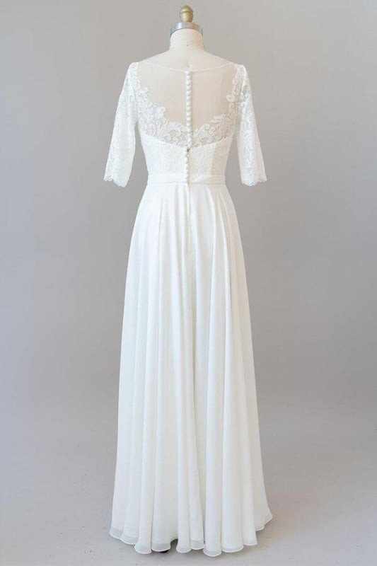 Graceful Lace Chiffon Floor Length Wedding Dress