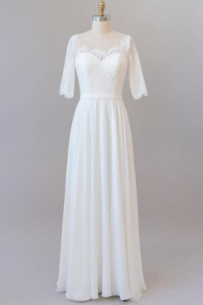 Graceful Lace Chiffon Floor Length Wedding Dress