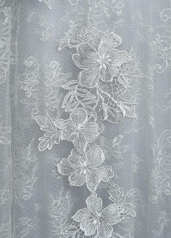 Grey Lace Applique Maxi Bridal Gown Backless Half Sleeve Floor Length Bridal Dress