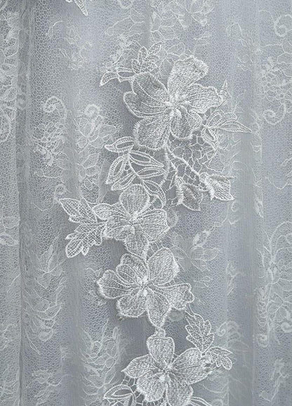 Grey Lace Applique Maxi Bridal Gown Backless Half Sleeve Floor Length Bridal Dress