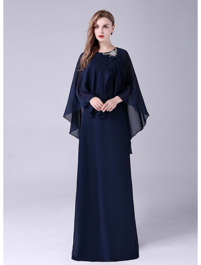 Aimishang A-Line Mother of the Bride Dress Elegant Sweet Jewel Neck Floor Length Chiffon Sleeveless with Crystals Draping