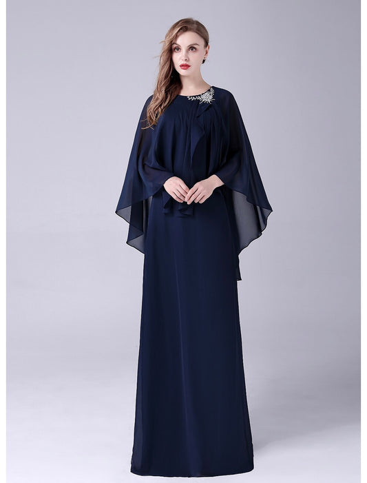 Aimishang A-Line Mother of the Bride Dress Elegant Sweet Jewel Neck Floor Length Chiffon Sleeveless with Crystals Draping