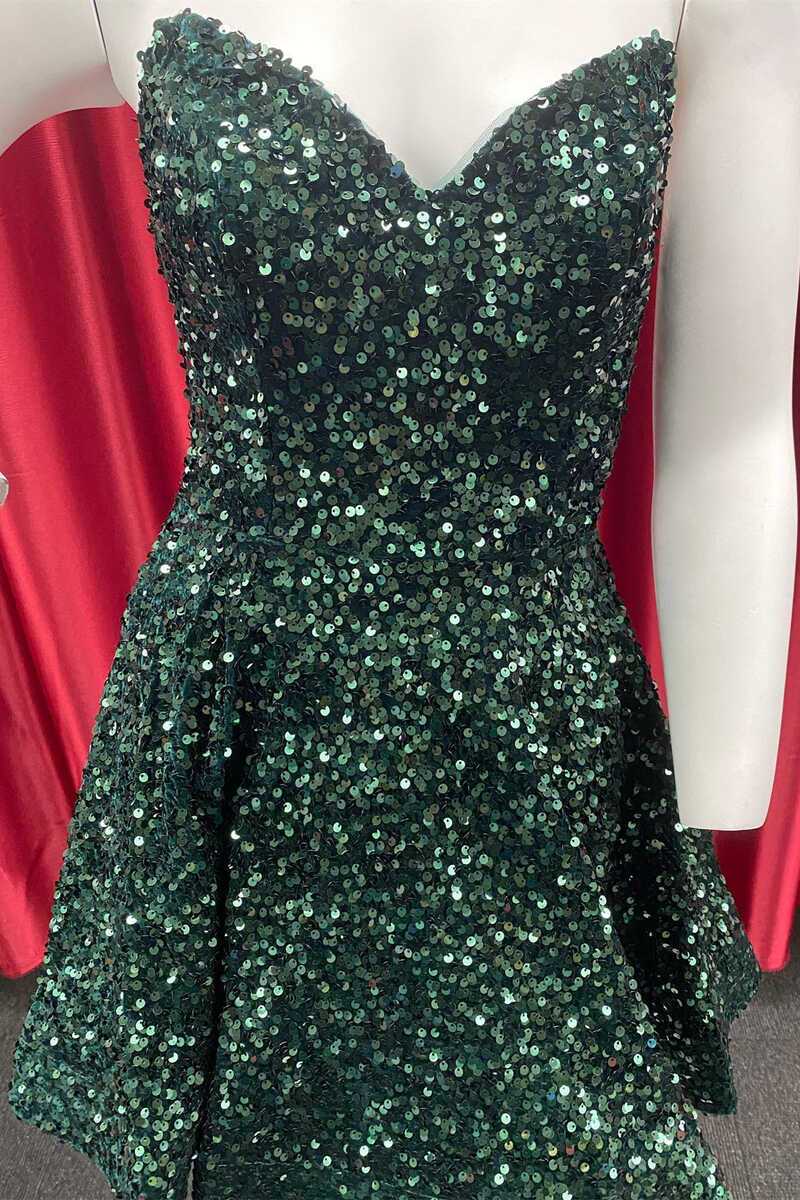 Blue Sequin Strapless Lace-Up A-Line Short Homecoming Dress