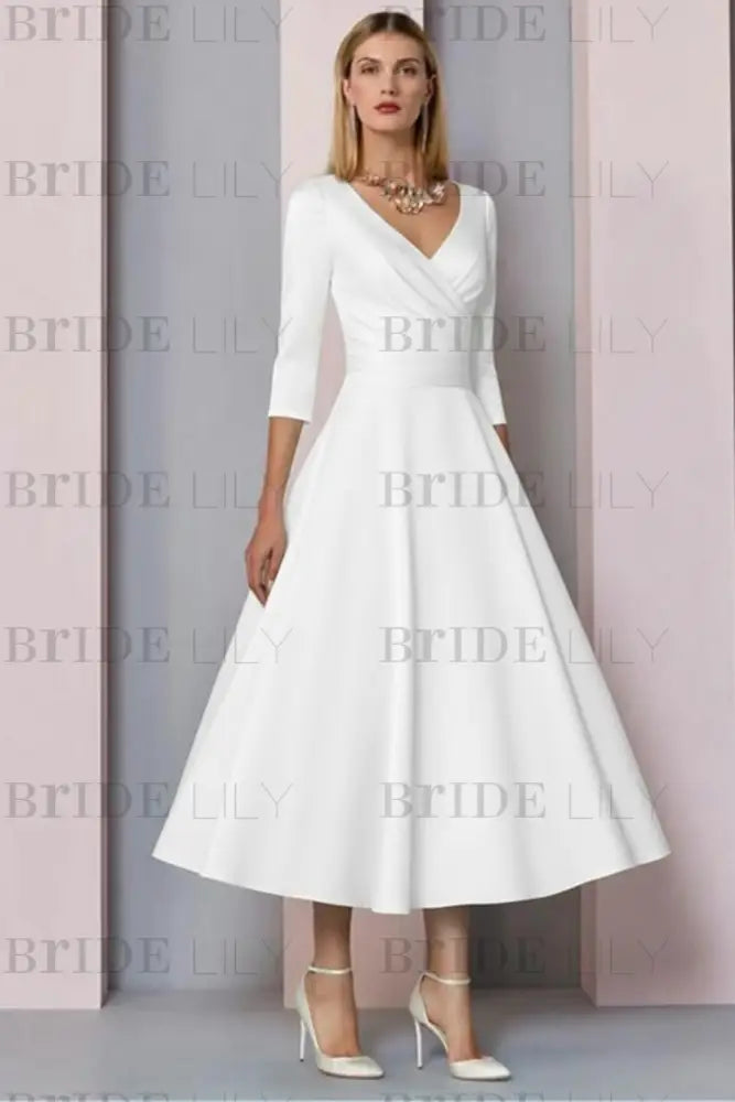 Half Sleeves Satin Wedding Guest Dress Ankle Length Mother of the Bride Dress