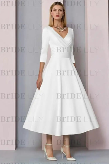 Half Sleeves Satin Wedding Guest Dress Ankle Length Mother of the Bride Dress
