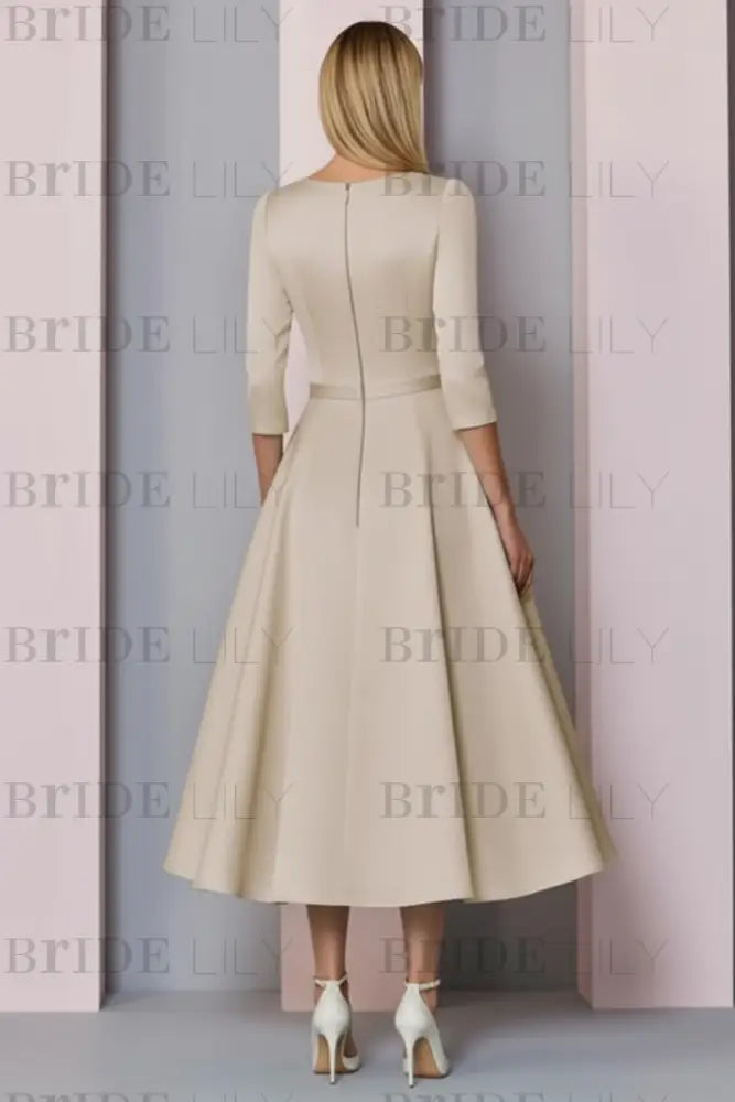 Half Sleeves Satin Wedding Guest Dress Ankle Length Mother of the Bride Dress