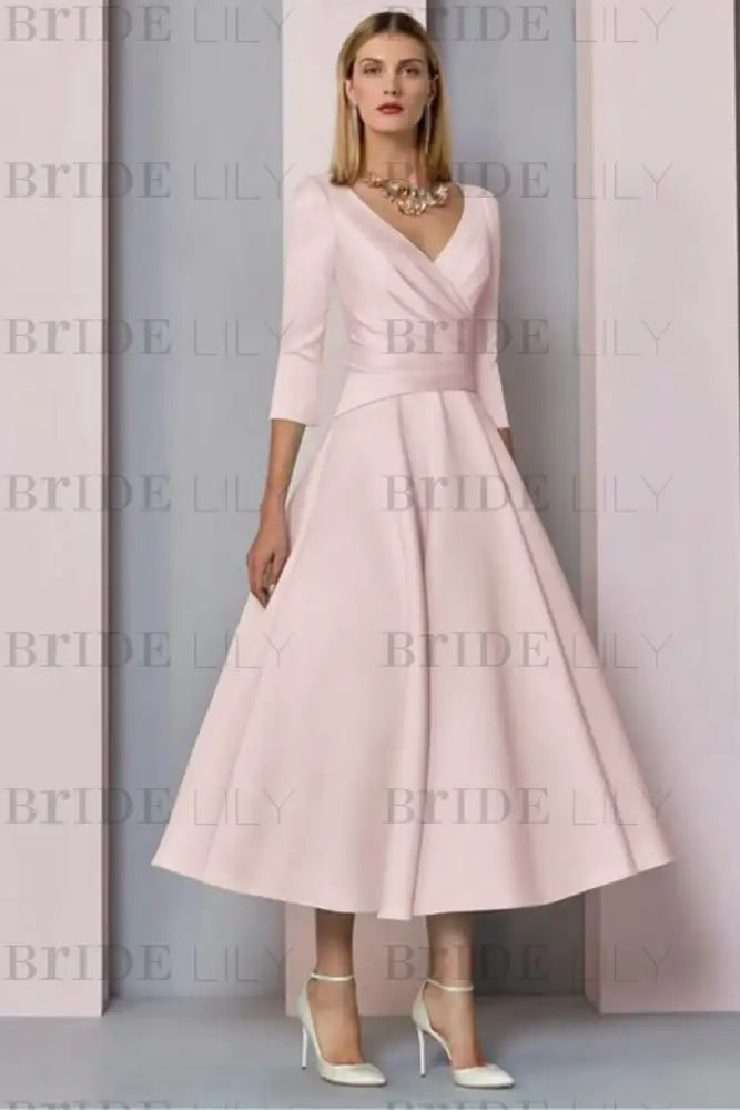 Half Sleeves Satin Wedding Guest Dress Ankle Length Mother of the Bride Dress