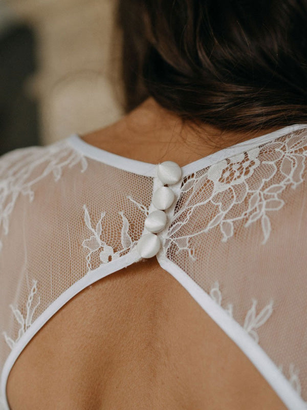 Half Sleeves White Simple Wedding Dress Lace Jewel Neck Backless A-Line Lace Chiffon Long Bridal Gowns
