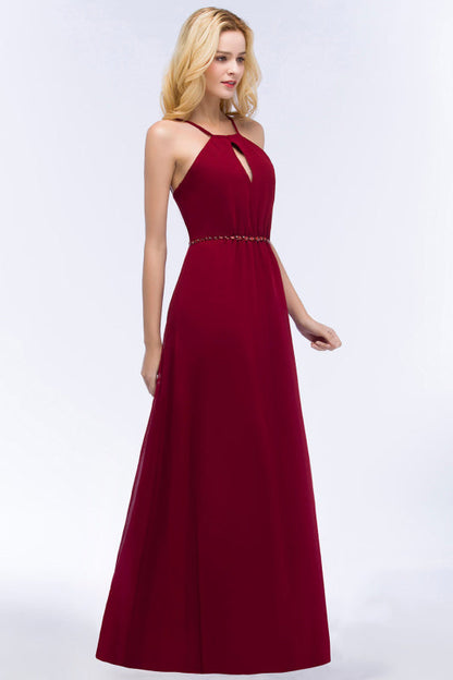 Halter Chiffon Burgundy A-line Wedding Guest Dress