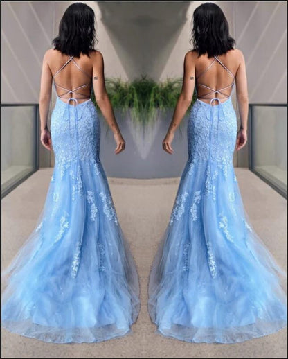 Halter Mermaid Prom Dress in Sky Blue
