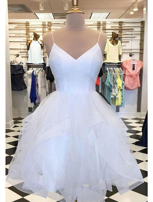 Ball Gown Homecoming Dresses Glittering Dress Graduation Party Wear Short / Mini Sleeveless Spaghetti Strap Tulle with Glitter