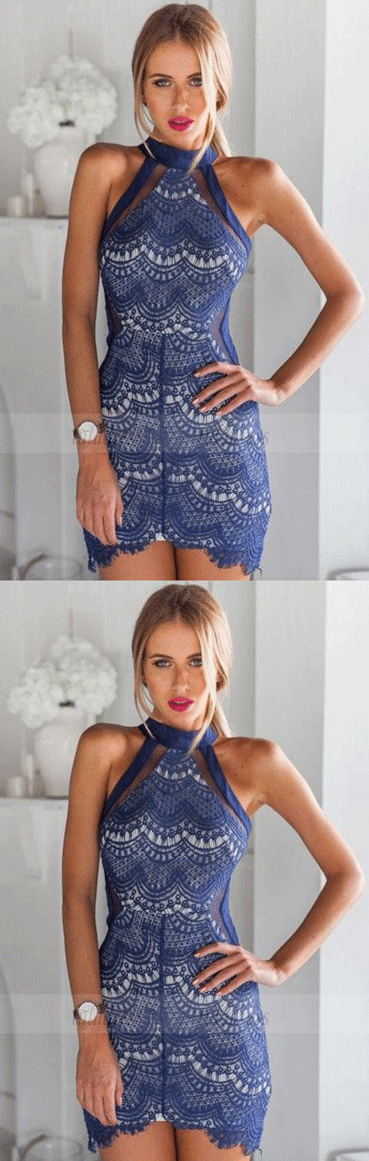 Lace Halter Neck Short Bodycon Dress