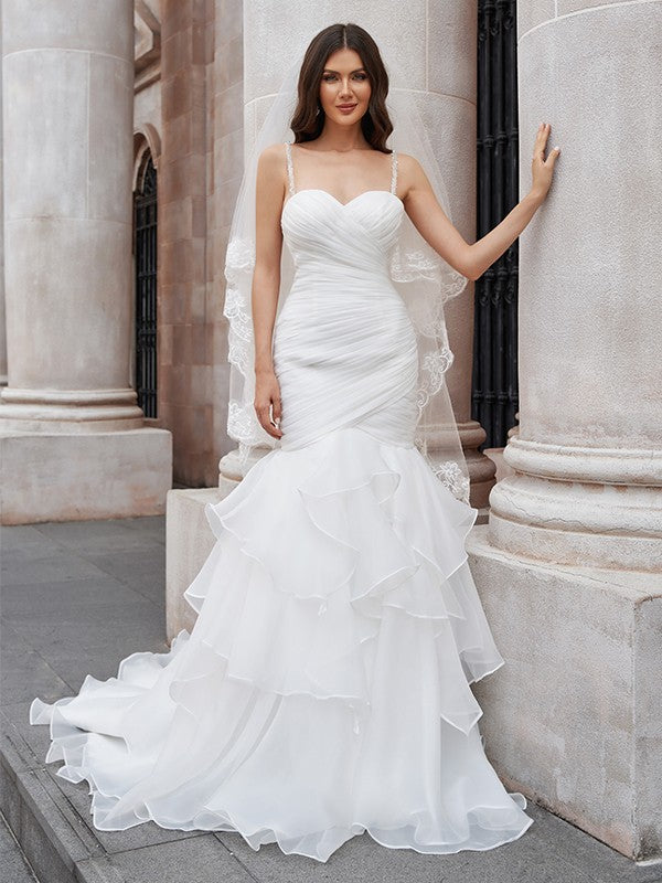 Aimishang  Trumpet/Mermaid Layers Spaghetti Straps Organza Sleeveless Sweep/Brush Train Wedding Dresses