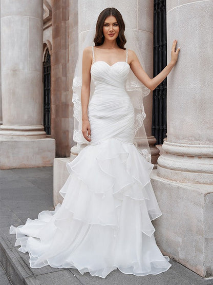 Aimishang  Trumpet/Mermaid Layers Spaghetti Straps Organza Sleeveless Sweep/Brush Train Wedding Dresses
