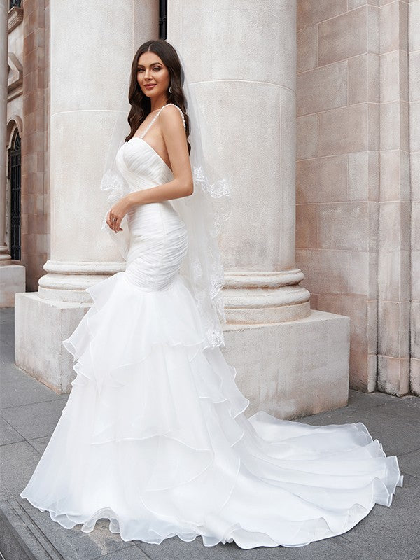 Aimishang  Trumpet/Mermaid Layers Spaghetti Straps Organza Sleeveless Sweep/Brush Train Wedding Dresses