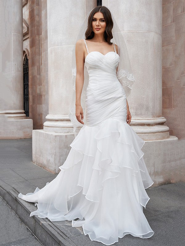 Aimishang  Trumpet/Mermaid Layers Spaghetti Straps Organza Sleeveless Sweep/Brush Train Wedding Dresses